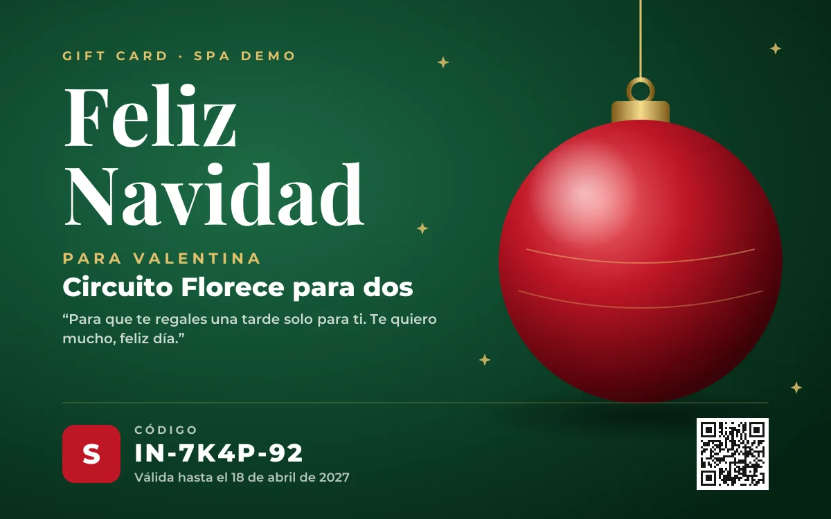 Gift card de Navidad de un spa