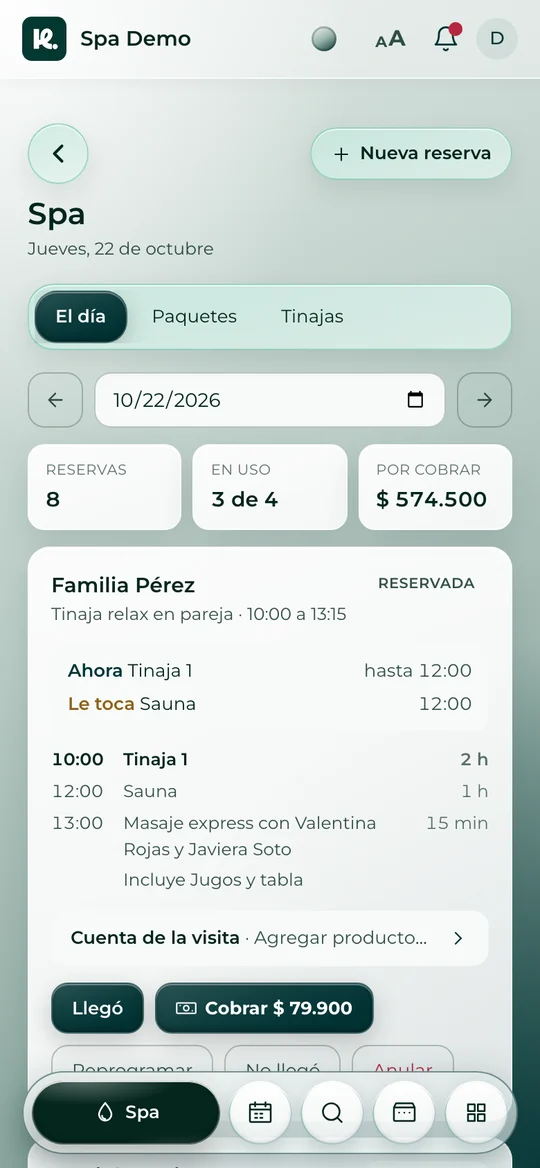La agenda del día de Spa Demo en Usekora